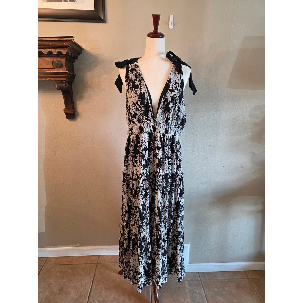 Storia Women's Floral Black and Cream Midi/Maxi Dress SZ XL Feminine Romantic